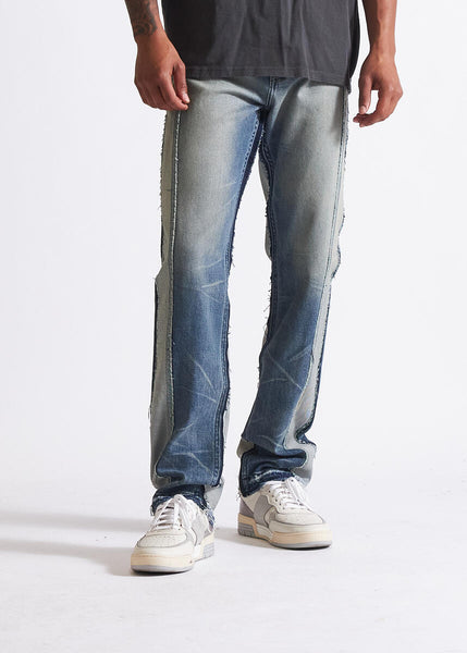 EMBELLISH DENIM - STACKED BLUE DISTRESSED DENIM