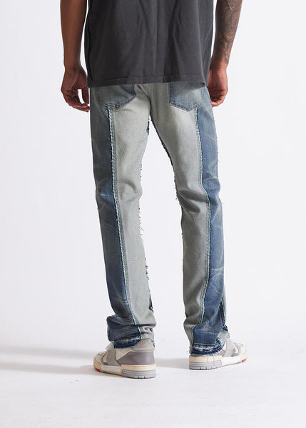 EMBELLISH DENIM - STACKED BLUE DISTRESSED DENIM