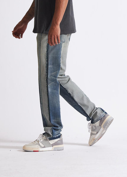 EMBELLISH DENIM - STACKED BLUE DISTRESSED DENIM