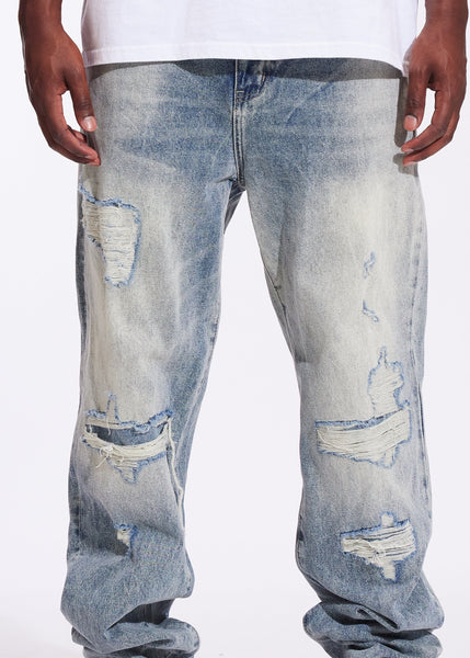 CRYSP DENIM - DISTRESSED ACID WASH STRAIGHT LEG DENIM