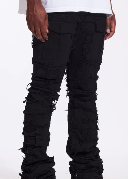 CRYSP DENIM - BLACK STACKED CARGO DENIM