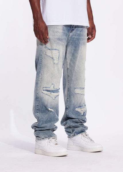 CRYSP DENIM - DISTRESSED ACID WASH STRAIGHT LEG DENIM