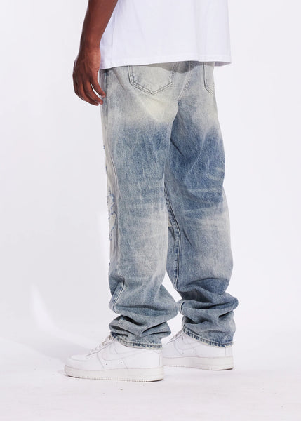 CRYSP DENIM - DISTRESSED ACID WASH STRAIGHT LEG DENIM