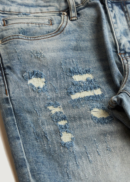 EMBELLISH DENIM - DISTRESSED STRAIGHT DENIM