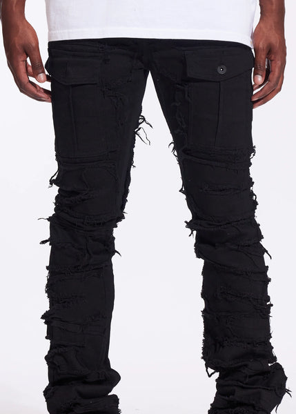 CRYSP DENIM - BLACK STACKED CARGO DENIM