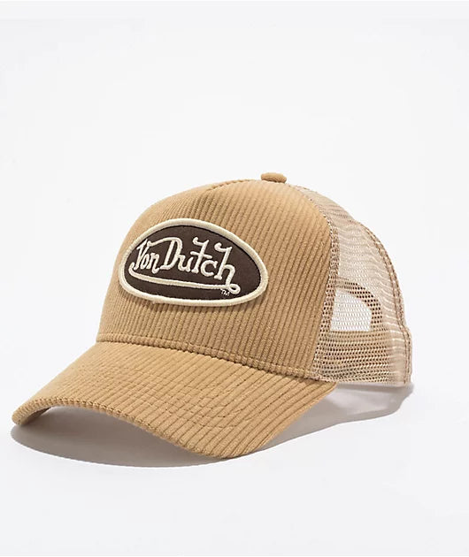 VON DUTCH - BEIGE CORDUROY TRUCKER HAT