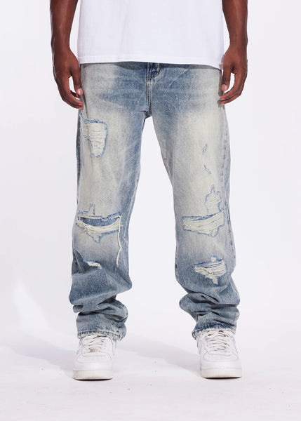 CRYSP DENIM - DISTRESSED ACID WASH STRAIGHT LEG DENIM