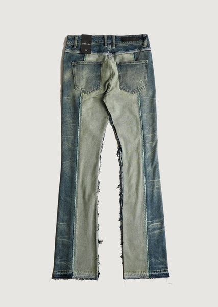 EMBELLISH DENIM - STACKED BLUE DISTRESSED DENIM