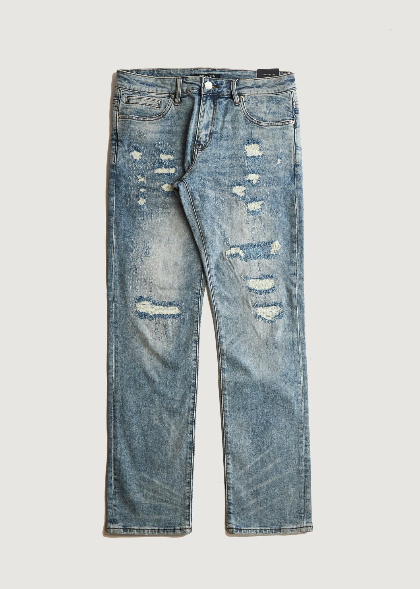 EMBELLISH DENIM - DISTRESSED STRAIGHT DENIM