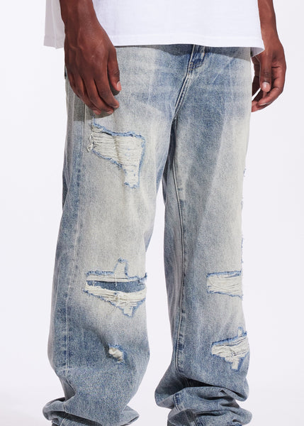 CRYSP DENIM - DISTRESSED ACID WASH STRAIGHT LEG DENIM