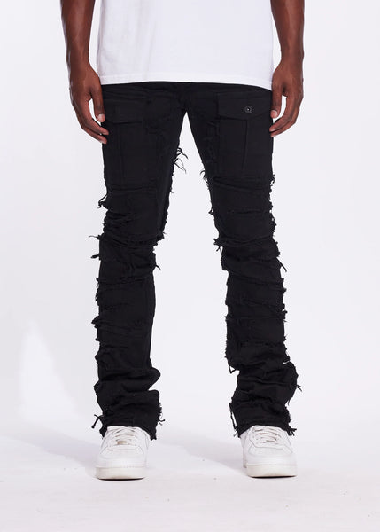 CRYSP DENIM - BLACK STACKED CARGO DENIM