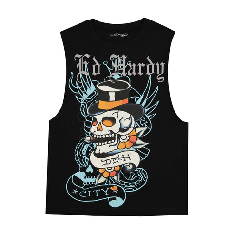 ED HARDY -  SKULL TOPHAT CUT OFF SLEEVE
