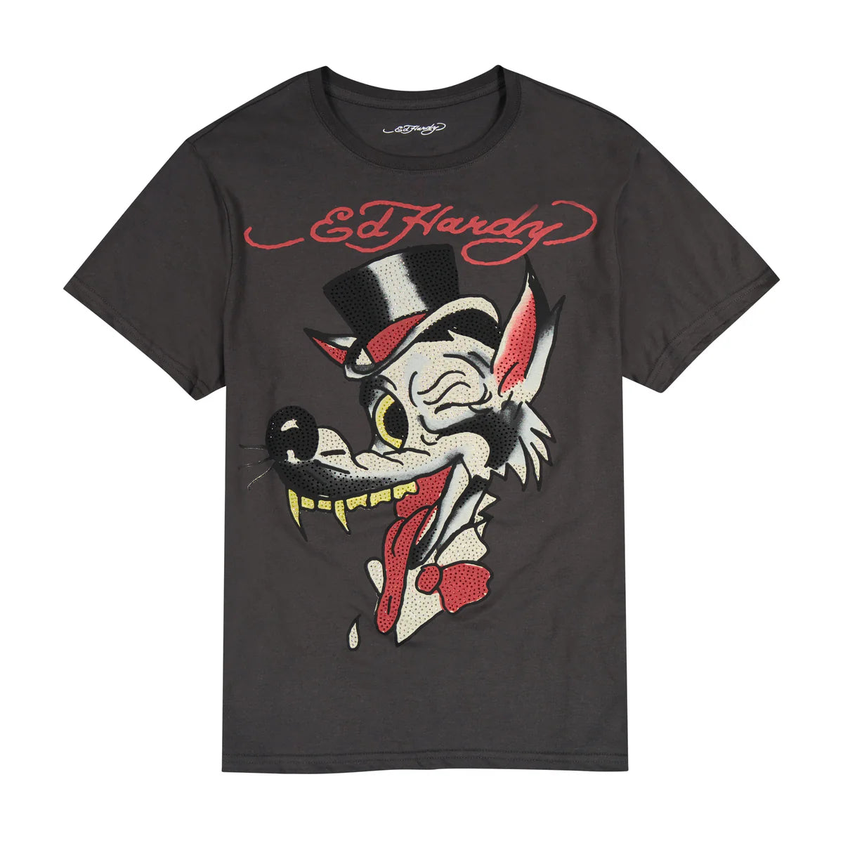 ED HARDY - WOLF HEAD THROWBACK RHINESTONES TEE