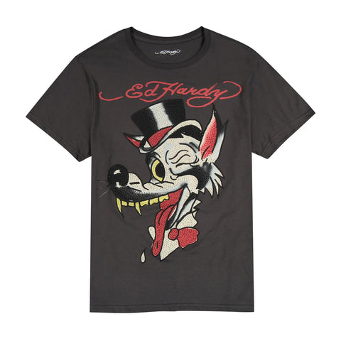 ED HARDY - WOLF HEAD THROWBACK RHINESTONES TEE