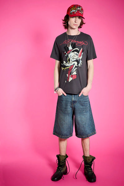 ED HARDY - WOLF HEAD THROWBACK RHINESTONES TEE
